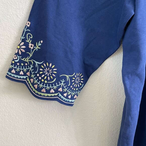 Quacker Factory Womens Plus 1X Embroidered 3/4 Sleeve Blue Top Shirt - Picture 10 of 11